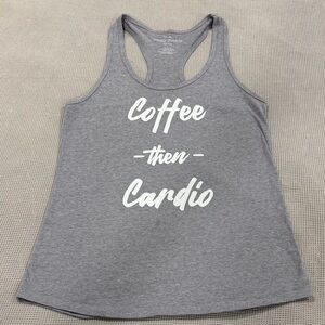 Tek Gear Heather Gray Tank Top - Coffee Then Cardio Print